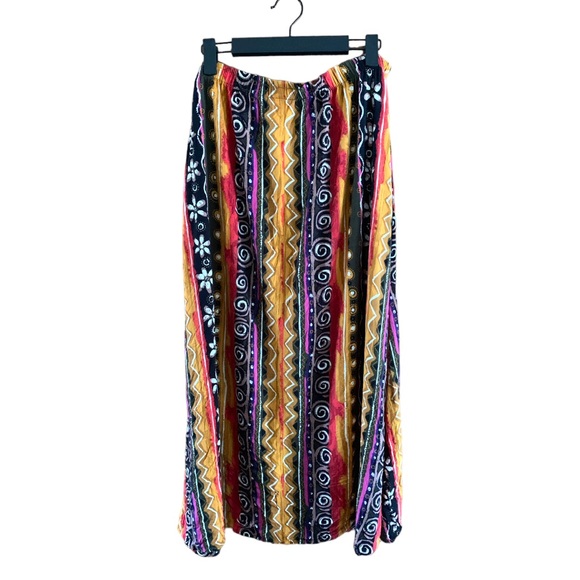My pieces colorful tribal yellow red black striped floral white maxi skirt S - Picture 8 of 8